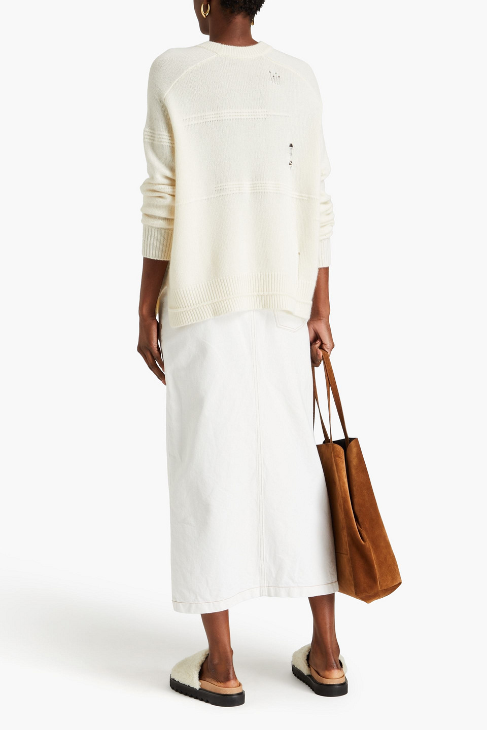 Shop Autumn Cashmere Distressed Cashmere Sweater In Ivory