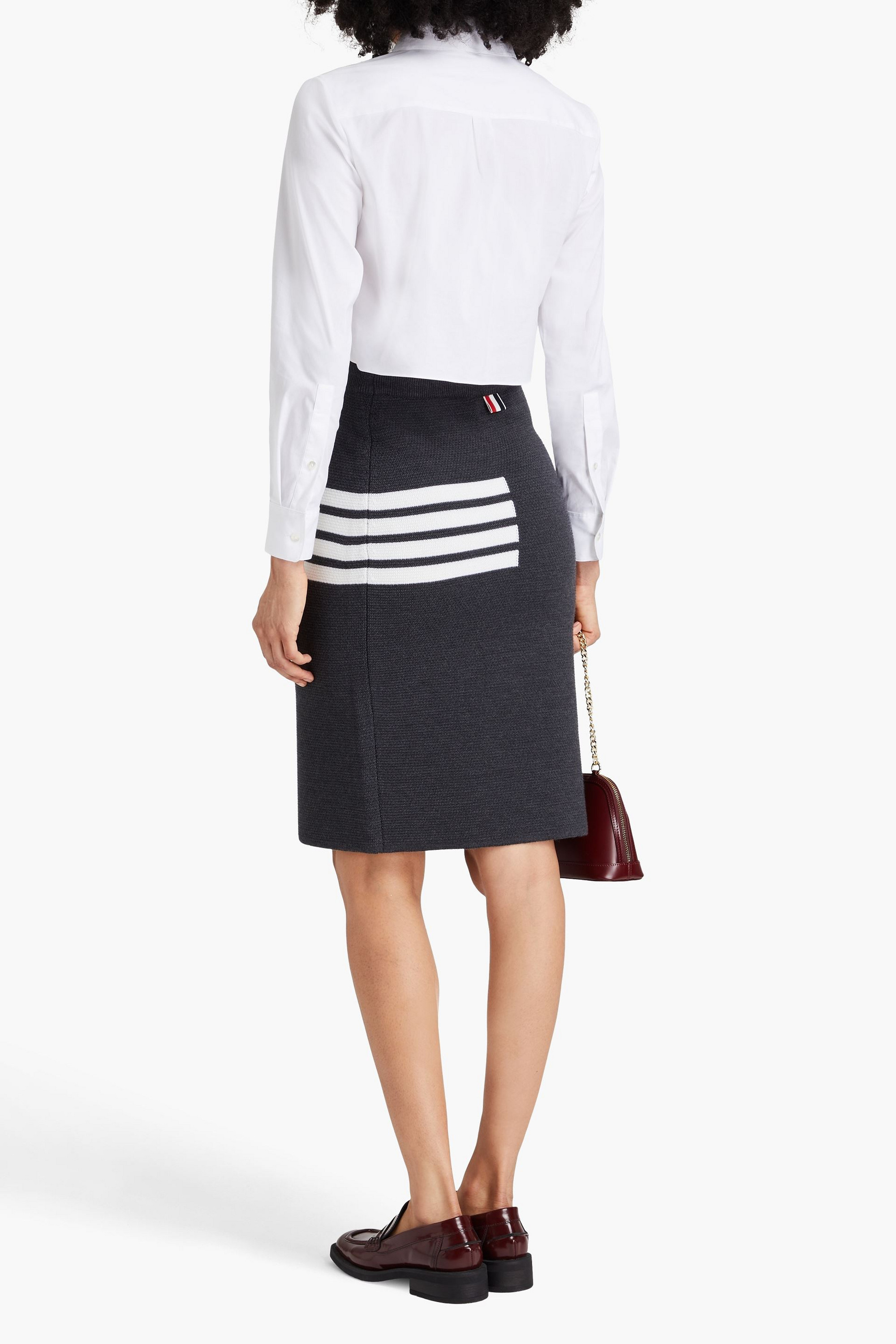 Thom Browne Striped waffle-knit pencil skirt thumbnail