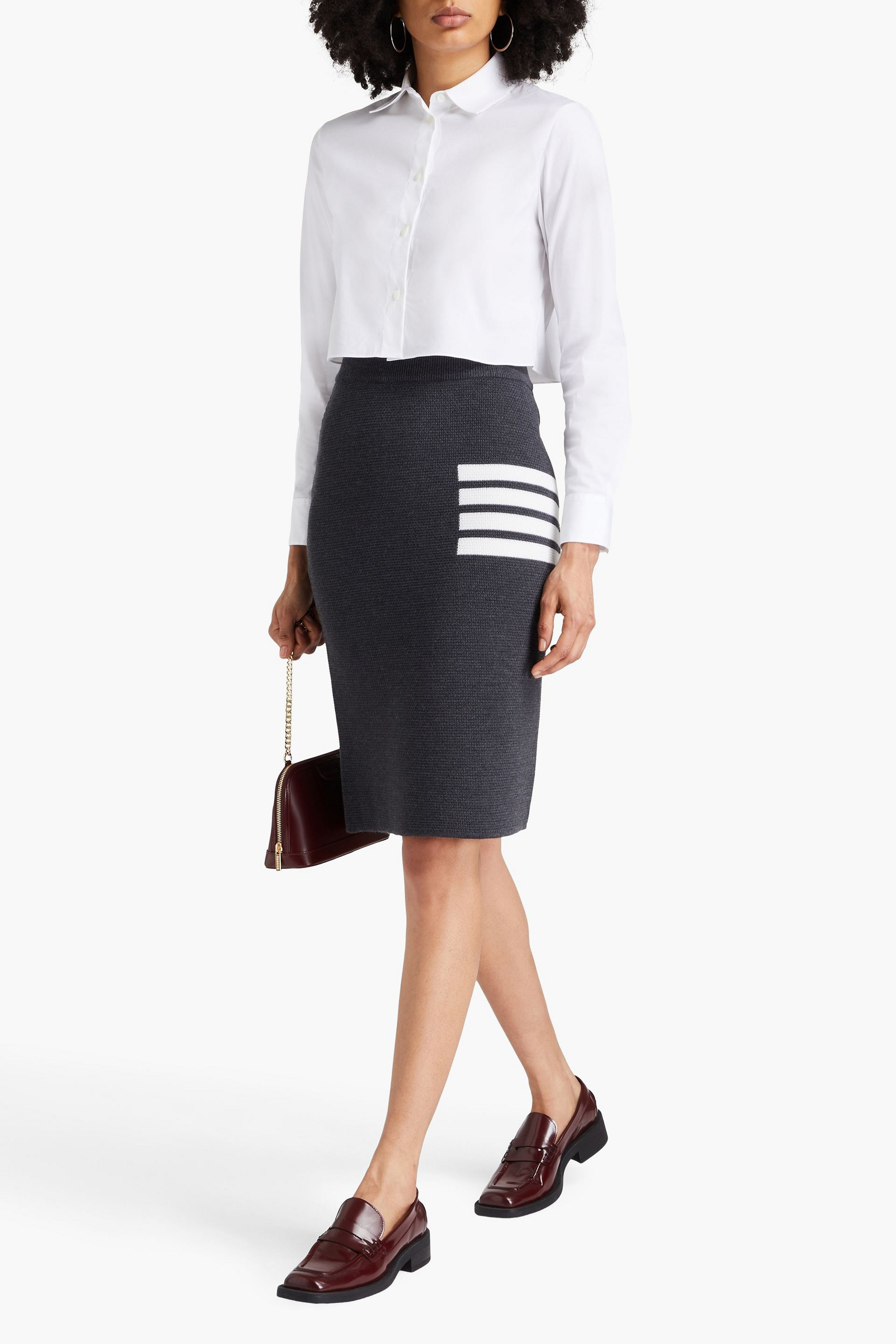 Thom Browne Striped waffle-knit pencil skirt