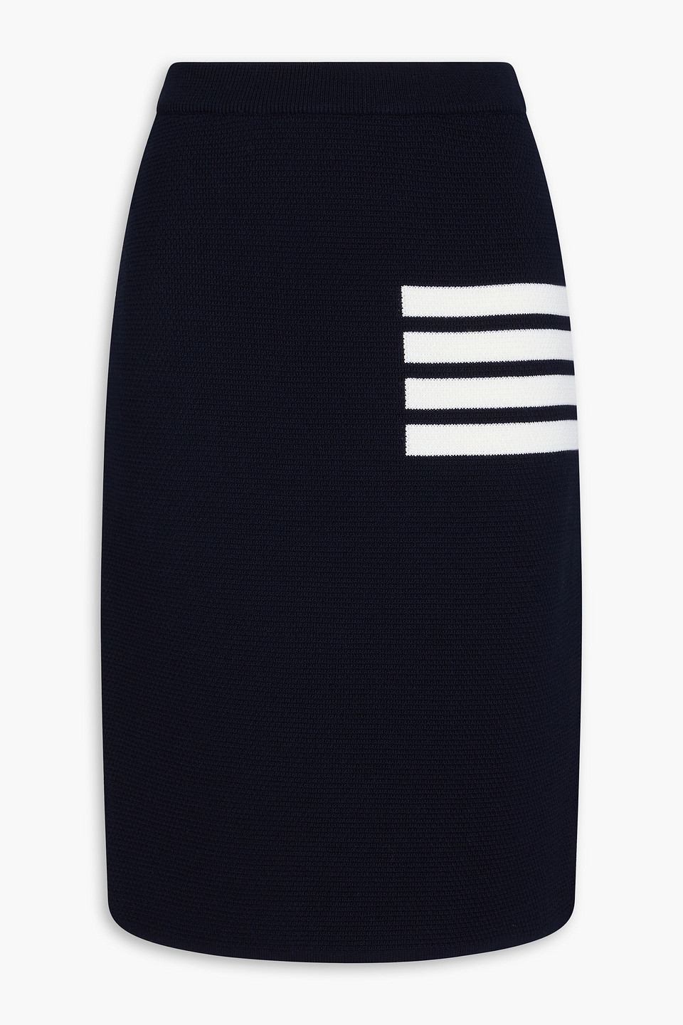 Thom Browne Striped Waffle-knit Wool-blend Pencil Skirt In Midnight Blue