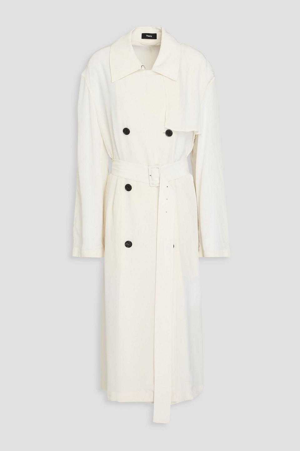 Theory Double-breasted Crepe De Chine Trench Coat In Ivory