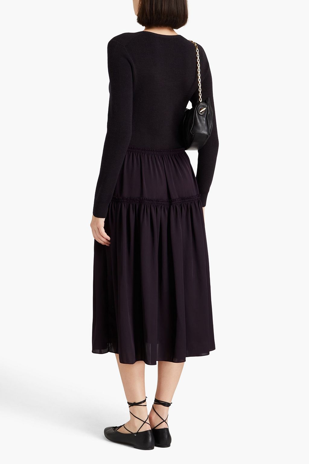 THEORY Ribbed knit-paneled satin midi dress