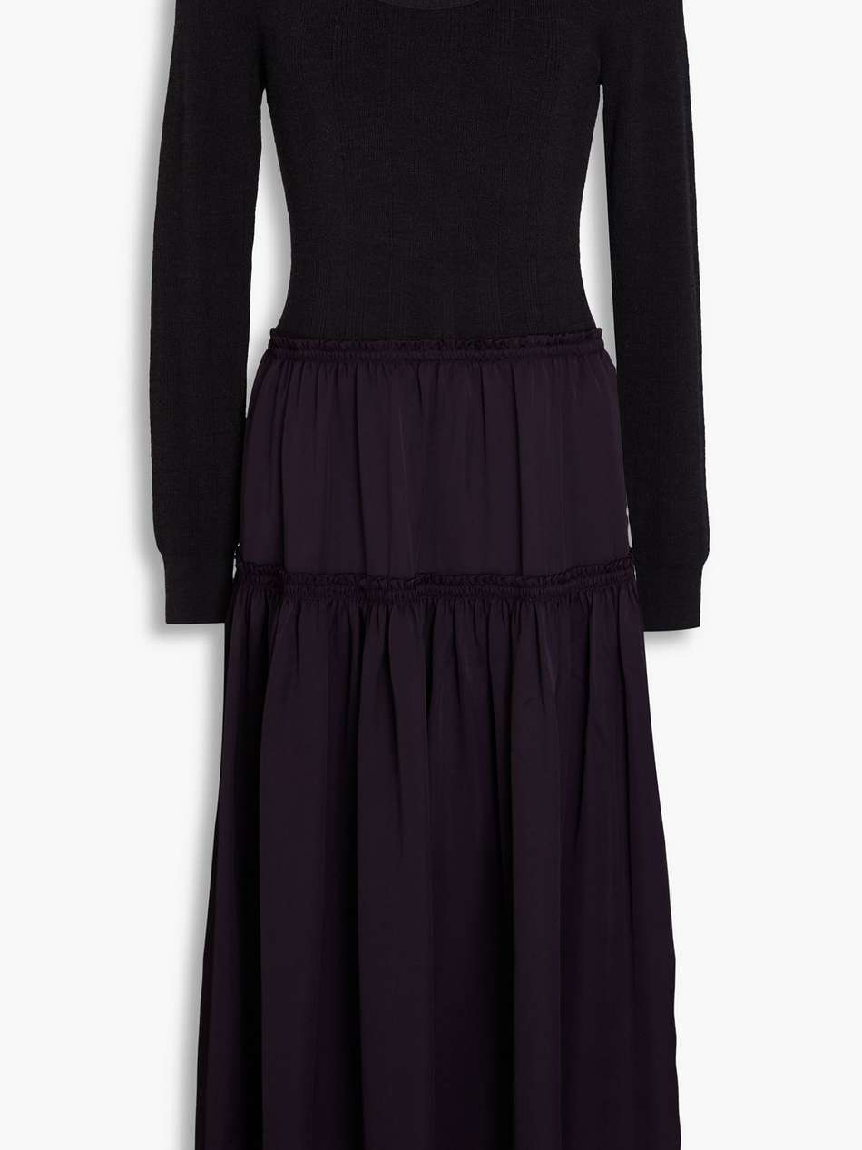ribbed knit-paneled satin midi dress