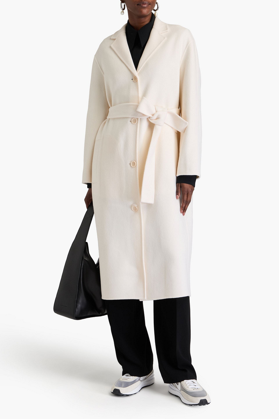 Theory Belted Wool And Cashmere blend Coat In Ivory ModeSens