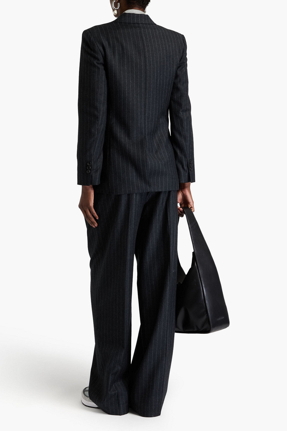 THEORY DOUBLE-BREASTED PINSTRIPED WOOL-FLANNEL BLAZER