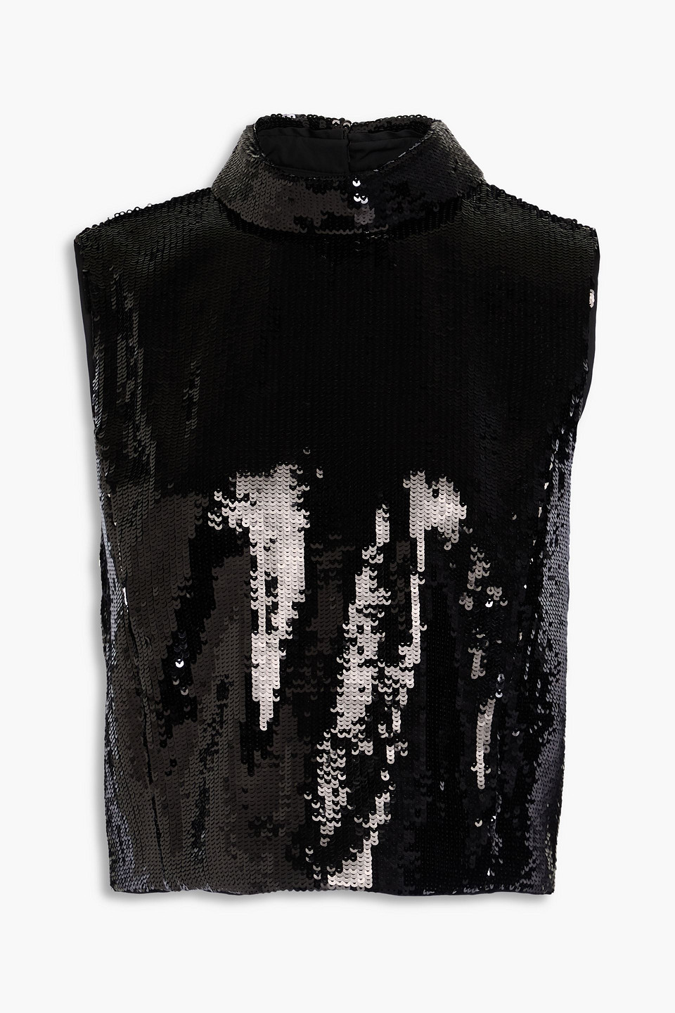 Theory Sequined Satin Turtleneck Top In Black