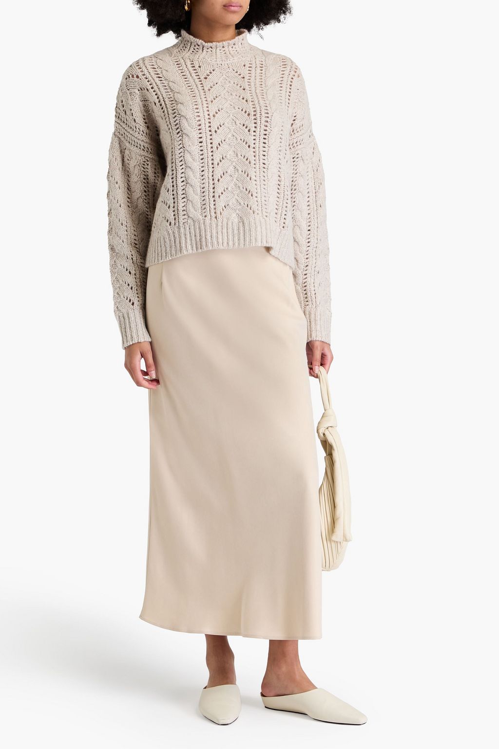 AUTUMN CASHMERE كنزة رياضية بياقة عالية من الكشمير بحبكة بوانتيل