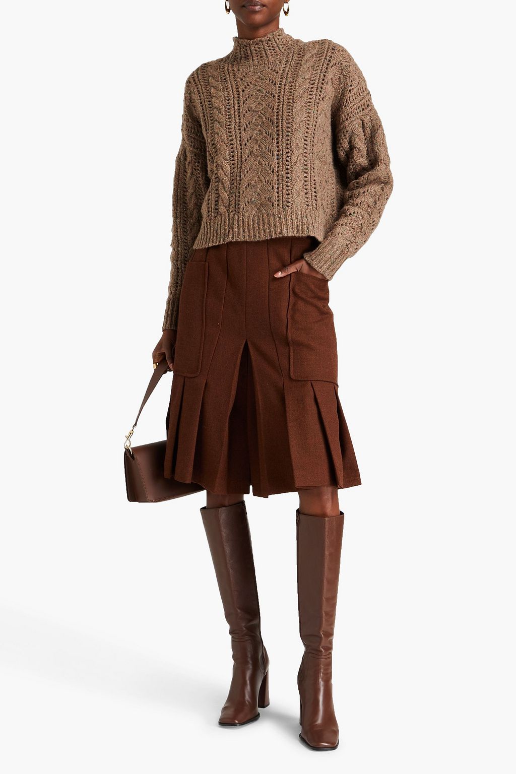 AUTUMN CASHMERE كنزة رياضية بياقة عالية من الكشمير بحبكة بوانتيل