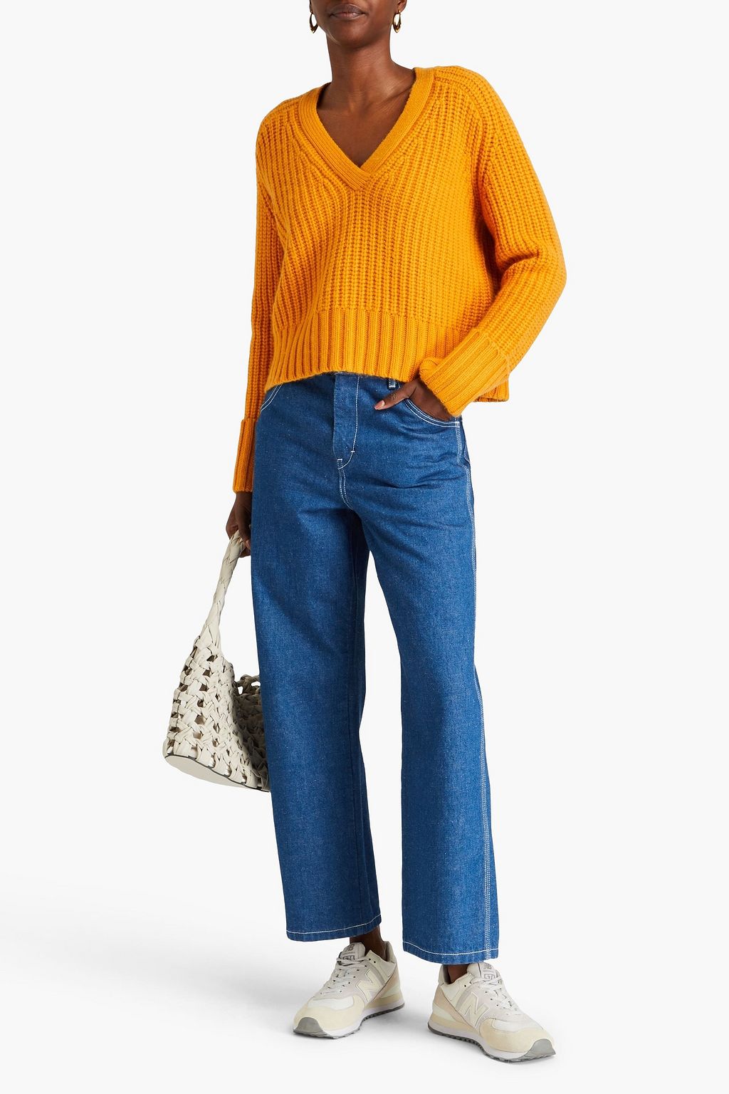 AUTUMN CASHMERE كنزة رياضية بحبكة مضلّعة وتصميم فضفاض