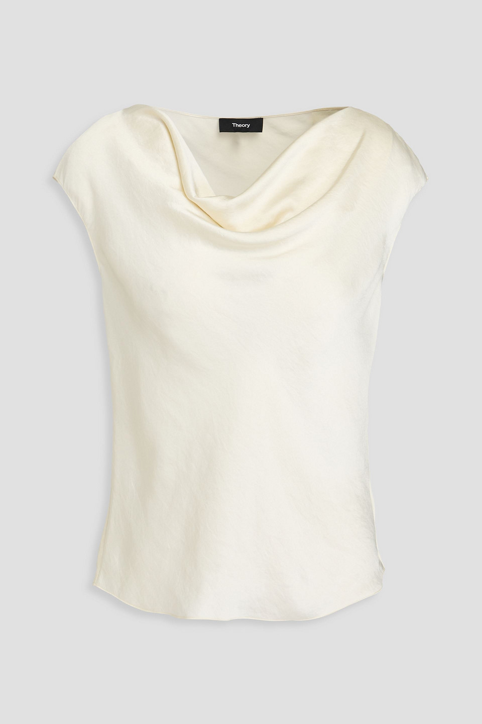 Theory Cowl Neck Top In Crushed Satin In Rice