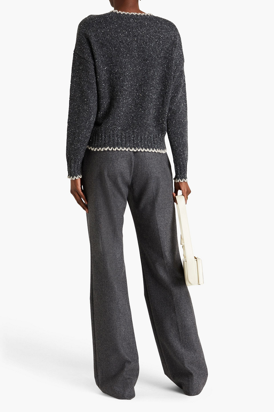 Shop Autumn Cashmere Whipstitched Donegal Cashmere Sweater In Dark Gray