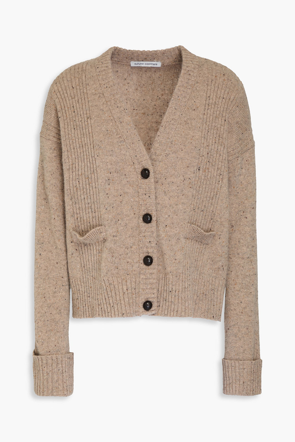 Autumn Cashmere Donegal Ribbed Cashmere Cardigan In Mushroom
