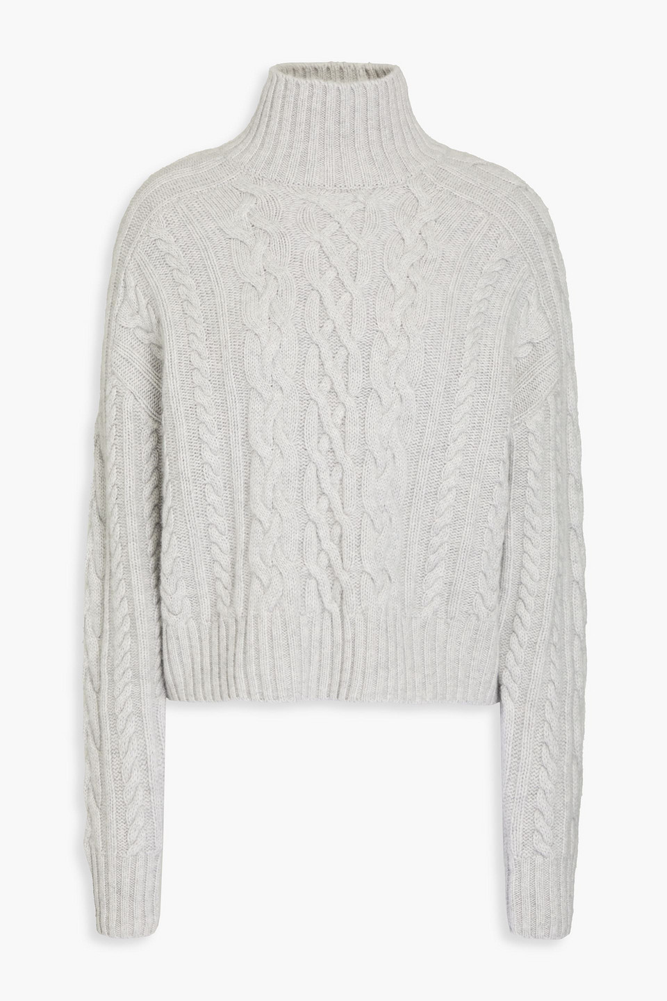 Autumn Cashmere Cropped Cable-knit Turtleneck Sweater In Light Gray