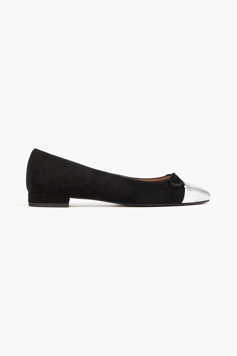 Stuart Weitzman Sleek Bicolor Bow Ballerina Flats In Black