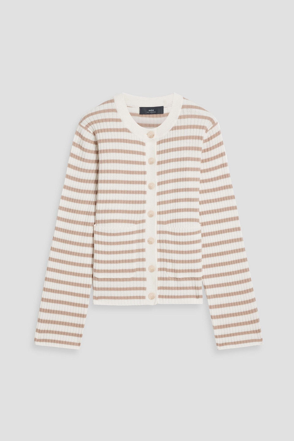 Arch4 Zoe Striped Ribbed Cashmere Cardigan In Ivory