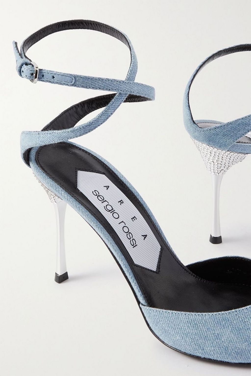 AREA X SERGIO ROSSI Crystal-embellished denim pumps