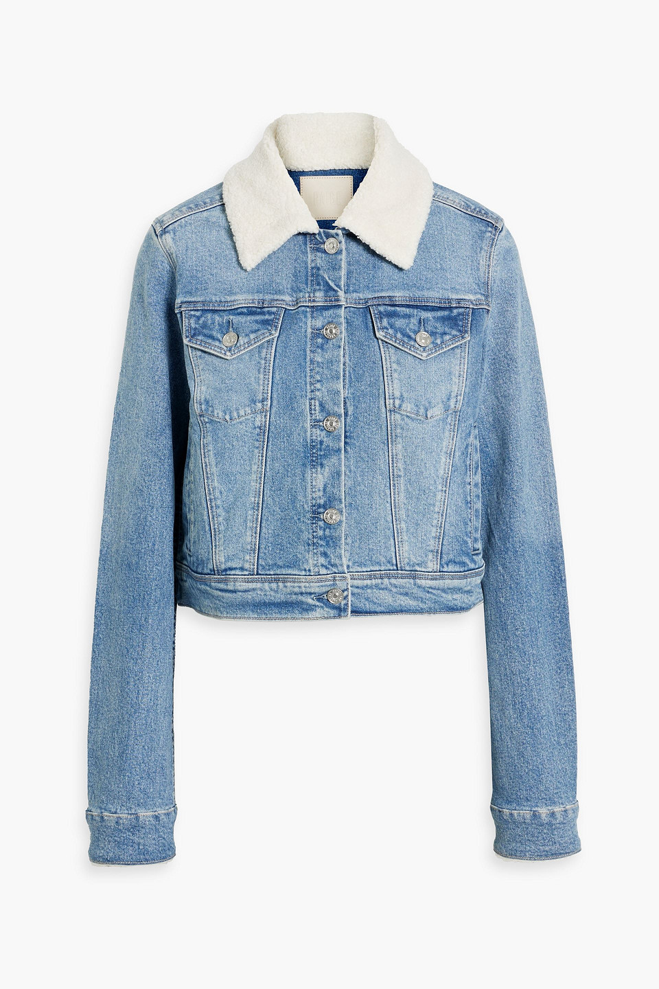 Paige Valerie Faux Shearling-trimmed Denim Jacket In Light Denim
