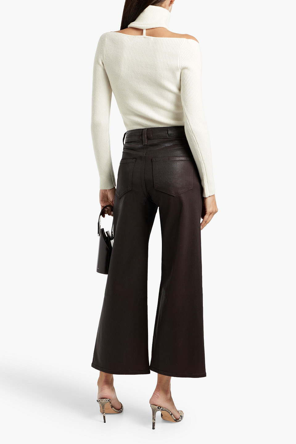PAIGE ANESSA CROPPED COATED HIGH-RISE WIDE-LEG JEANS 