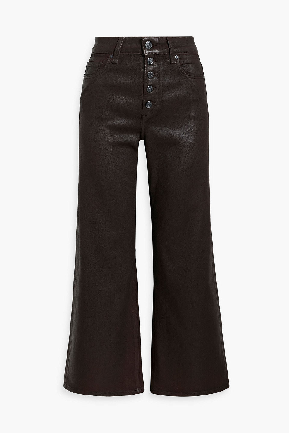 Paige Anessa Cropped Coated High-rise Wide-leg Jeans In Chocolate