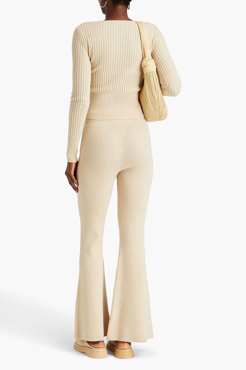 FRAME RIBBED CASHMERE-BLEND FLARED PANTS