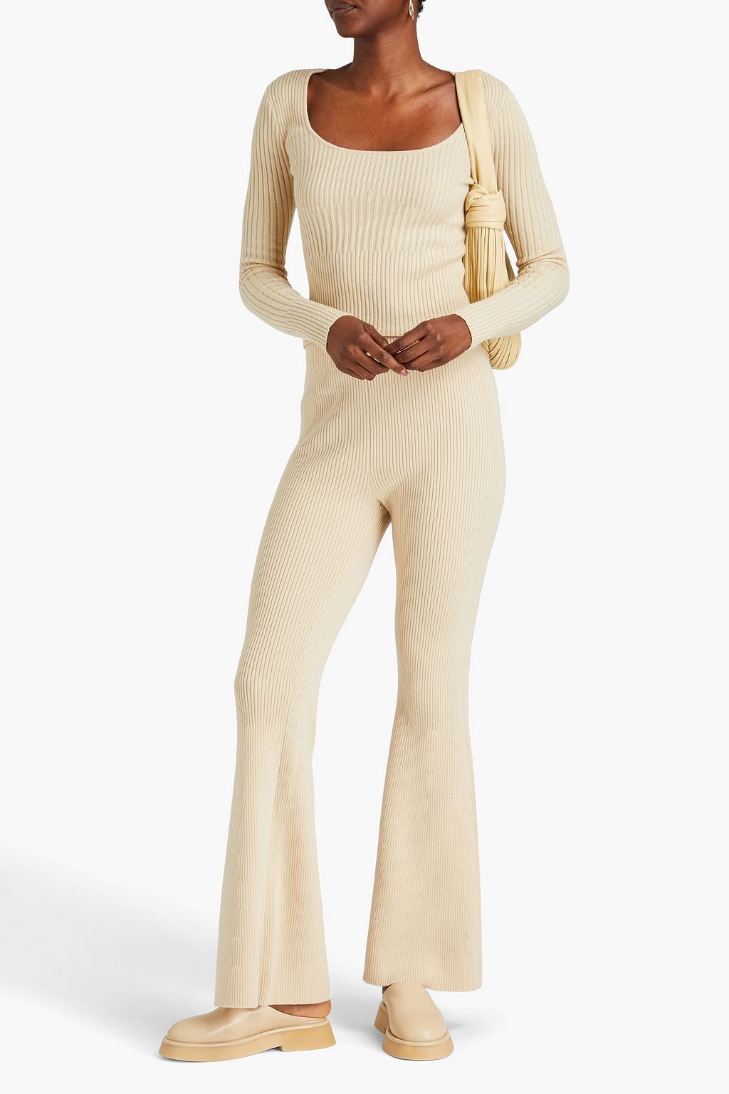FRAME Ribbed cashmere-blend flared pants