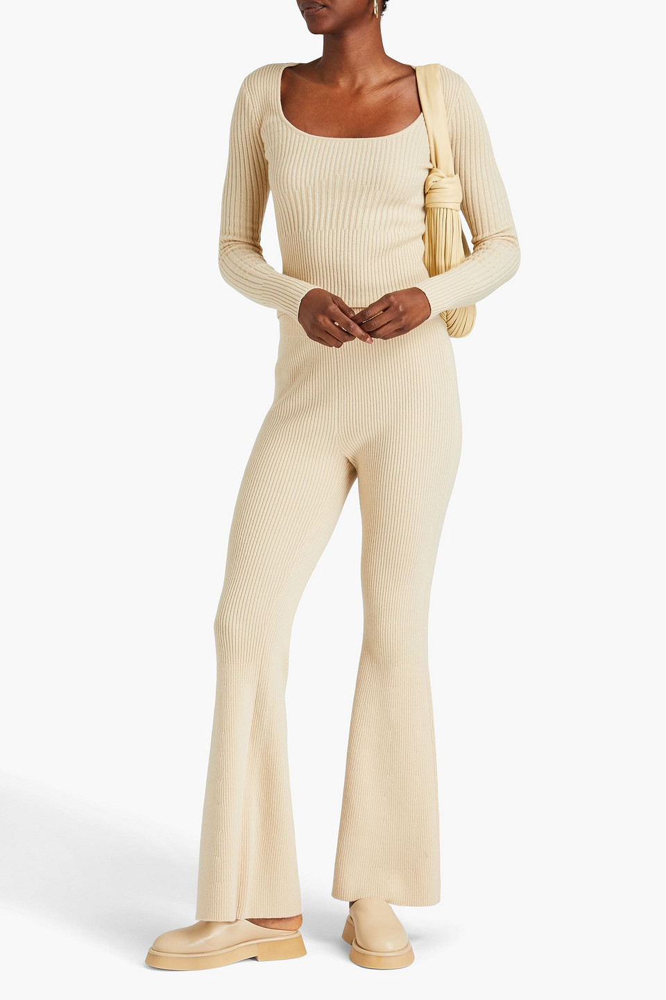FRAME RIBBED CASHMERE-BLEND FLARED PANTS