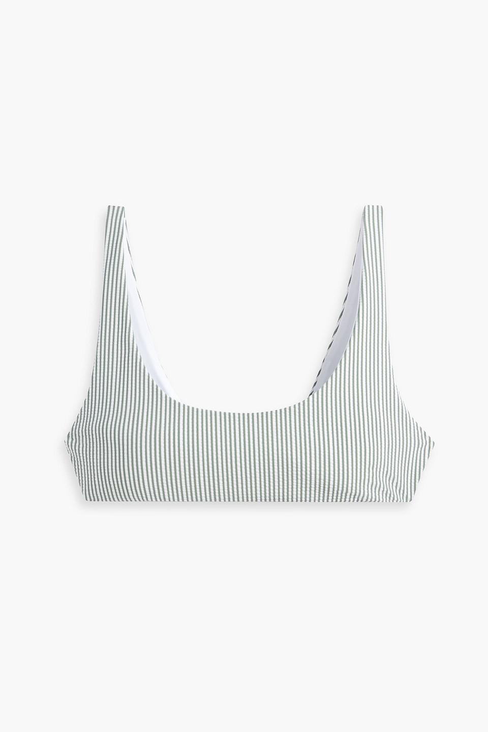 Onia Striped Seersucker Bikini Top In Grey Green