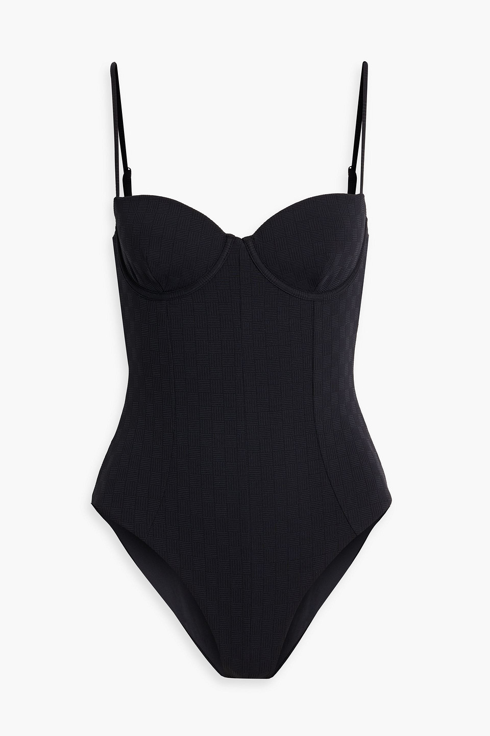 Onia Helena Lace-up Stretch-jacquard Underwired Swimsuit In Black