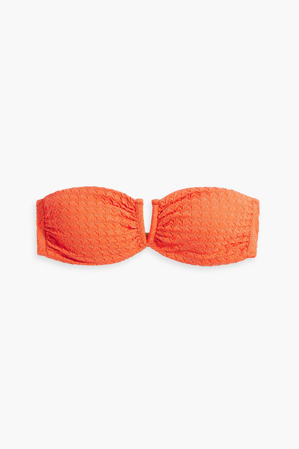 Melissa Odabash Alba Metallic Cloqué Bandeau Bikini Top In Orange