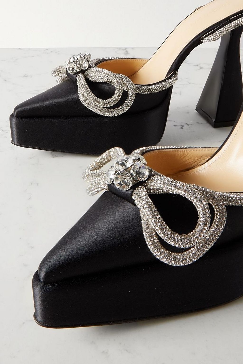MACH & MACH Double Bow crystal-embellished satin platform pumps