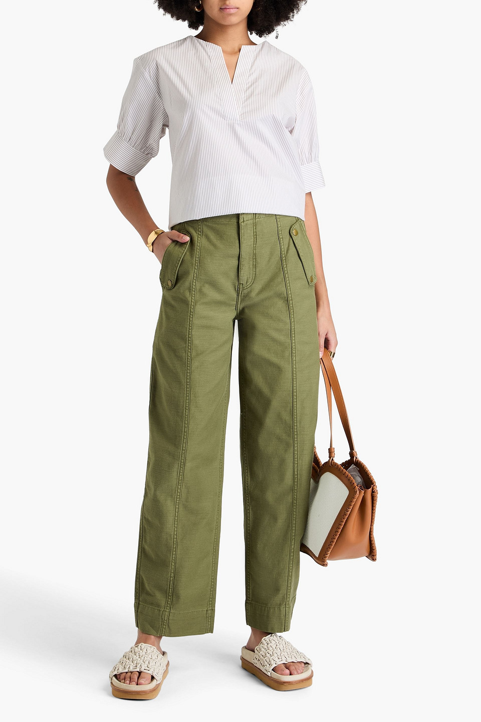 FRAME UTILITY BARREL COTTON-CANVAS WIDE-LEG PANTS 