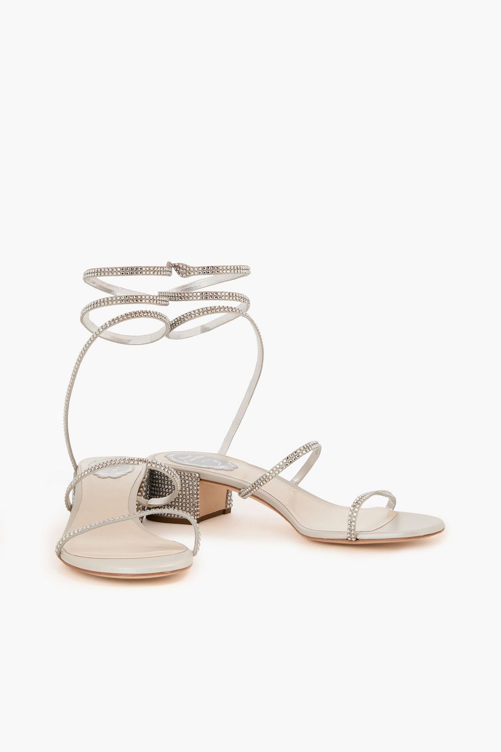 RENE' CAOVILLA Cleo crystal-embellished satin and leather sandals