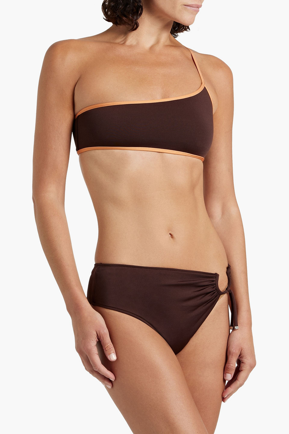 Shop Jacquemus Maio One-shoulder Bikini Top In Dark Brown