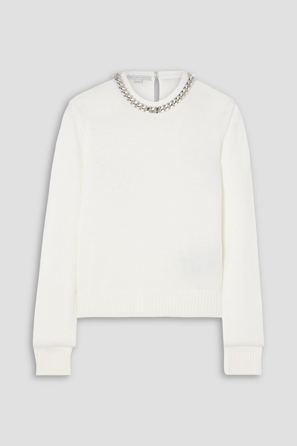 Stella Mccartney Falabella Chain-embellished Wool Sweater In White