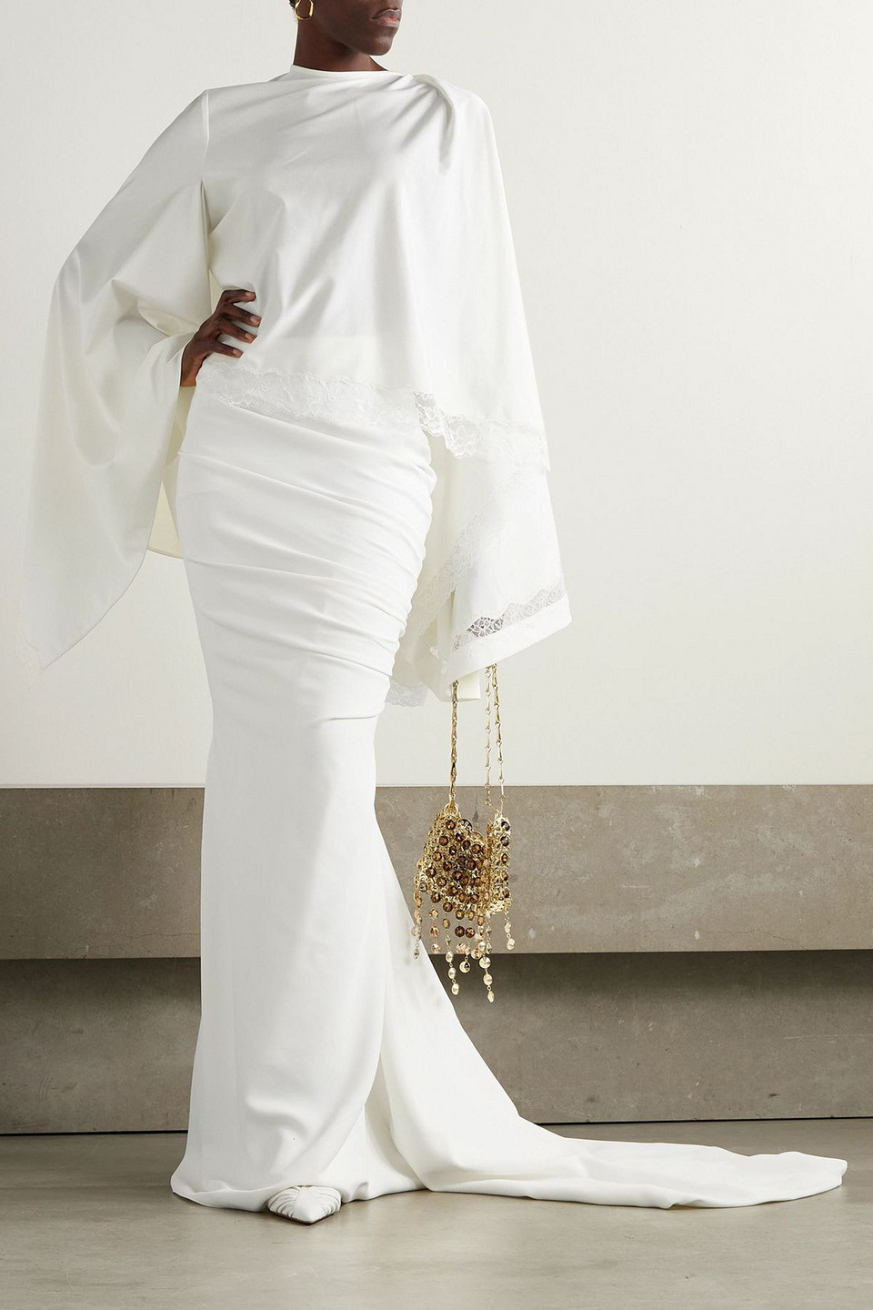  Stella Mccartney - Train Ruched Crepe Maxi Skirt - White - It 36 