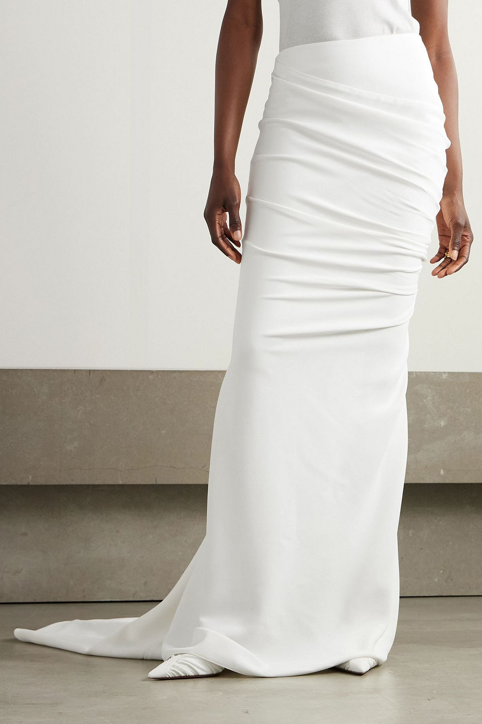 Stella Mccartney - Train Ruched Crepe Maxi Skirt - White - It 36 