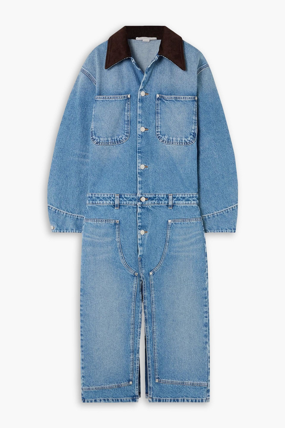 Stella Mccartney Corduroy-trimmed Denim Dress In Blue