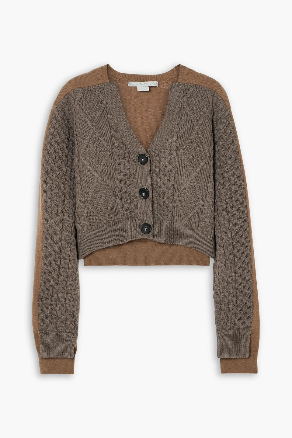 stella mccartney - cropped paneled cable-knit wool cardigan - brown - m
