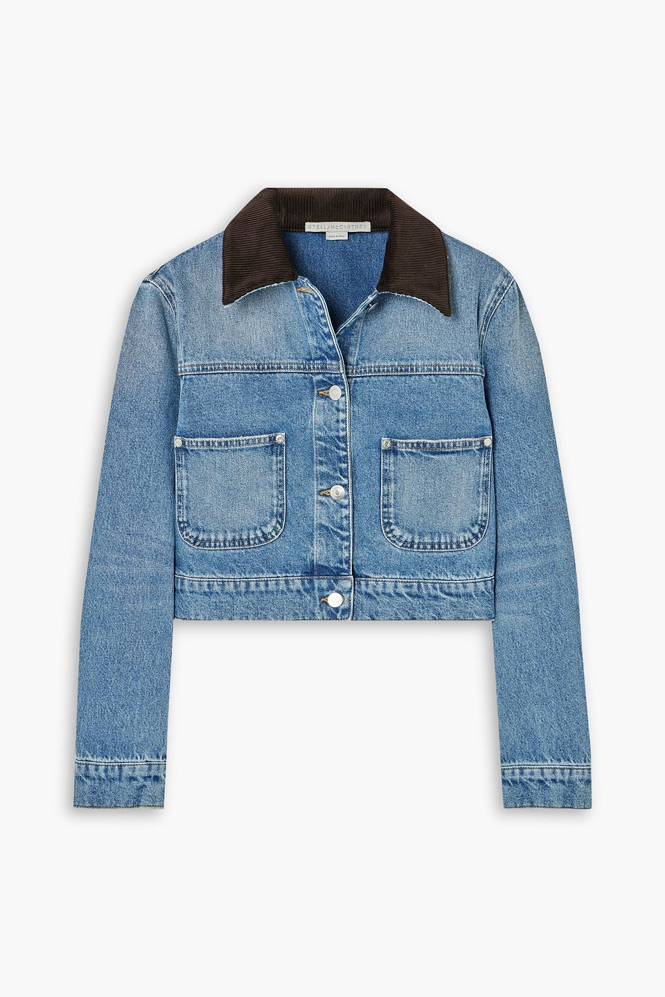 Stella Mccartney Cropped Corduroy-trimmed Denim Jacket In Blue