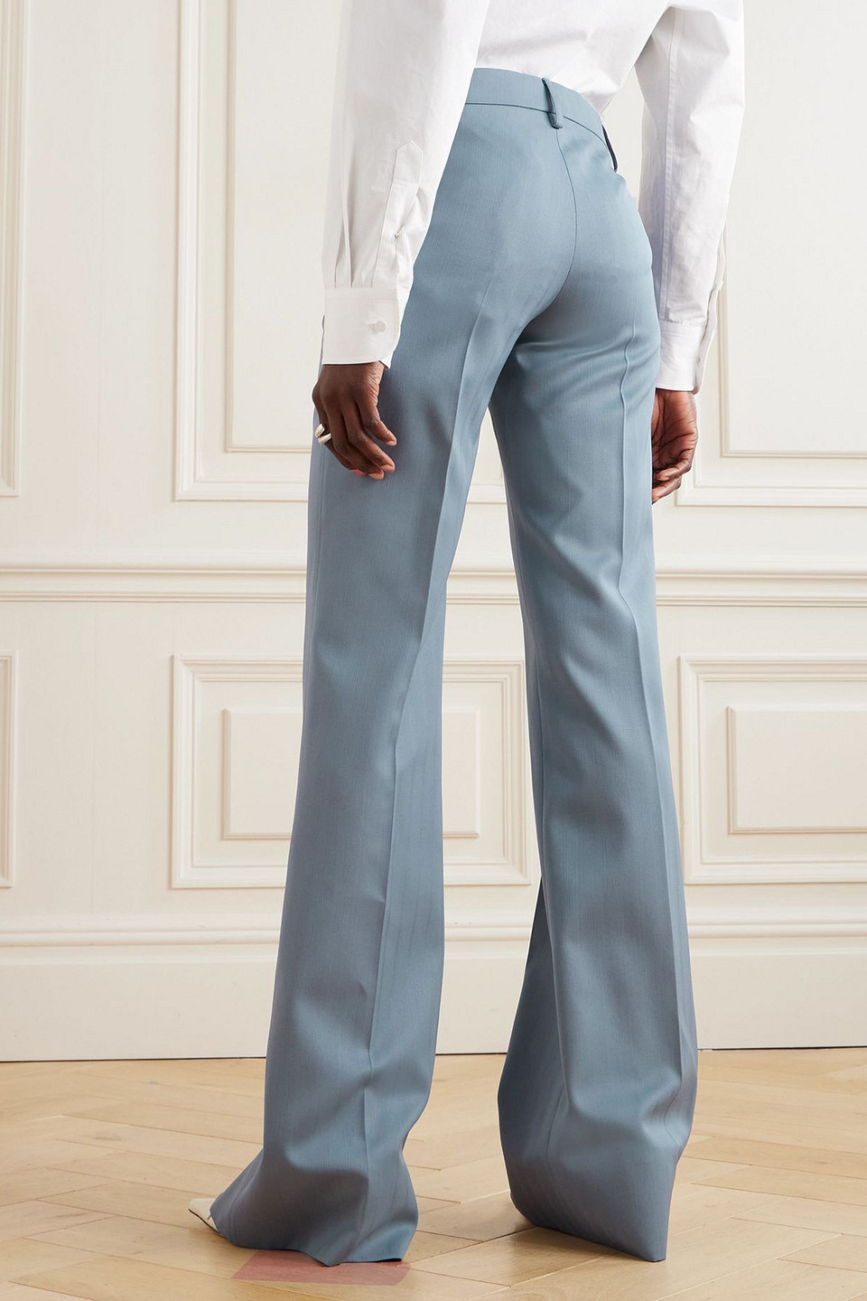 Stella Mccartney Pinstriped Wool-blend Flared Pants In Blue