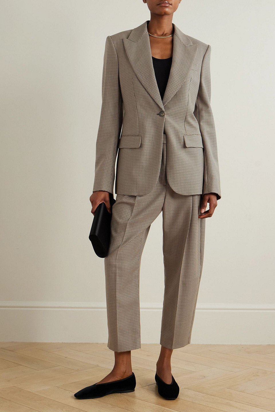 Stella Mccartney Oversized Houndstooth Wool Blazer In Neutral