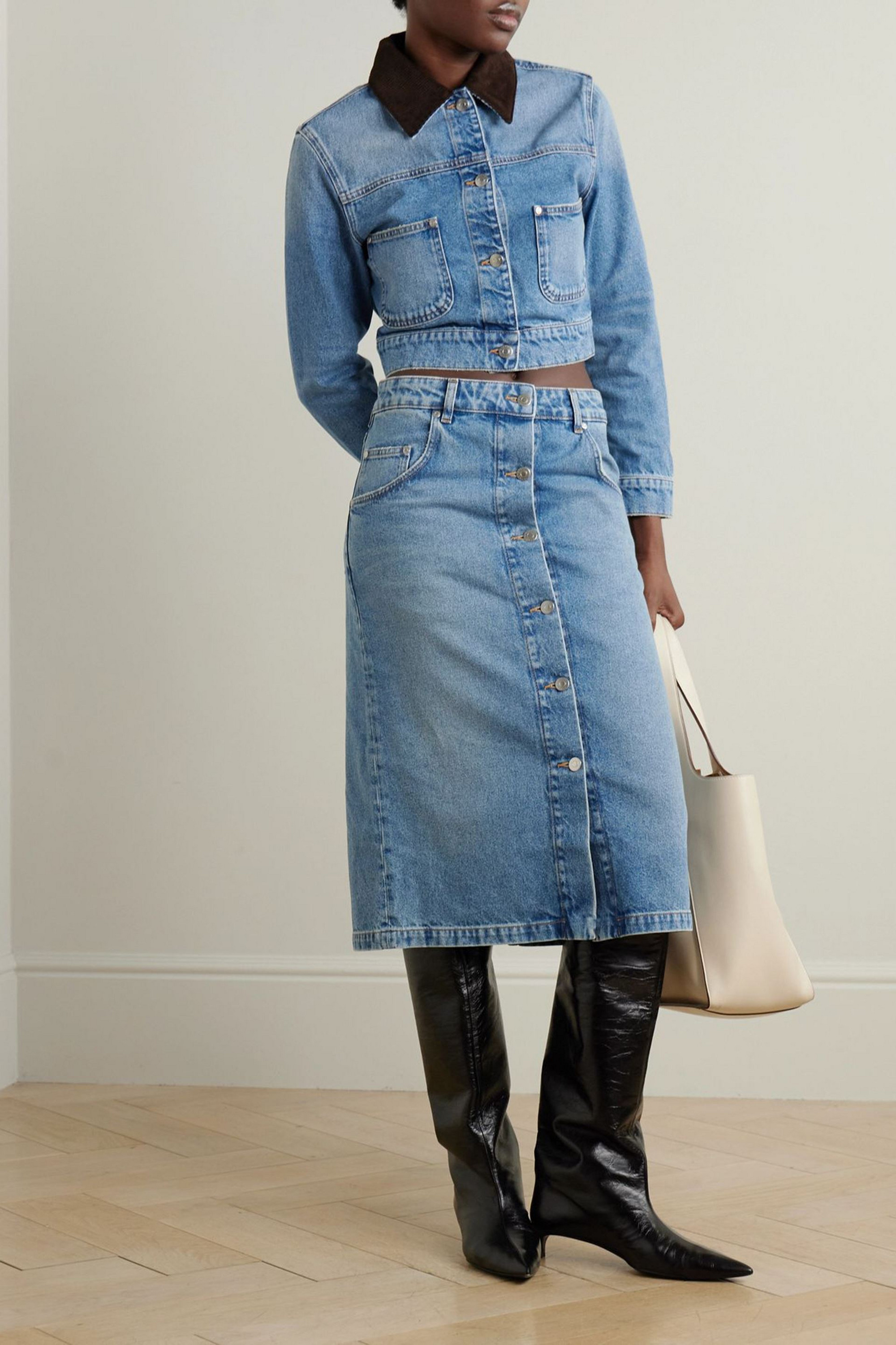 Stella McCartney Embellished denim midi skirt