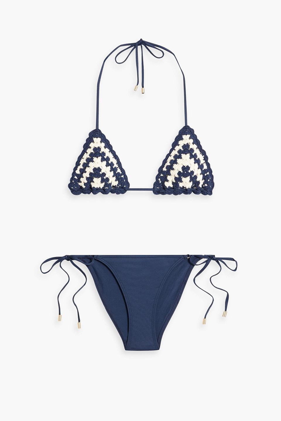 Zimmermann Chintz Crocheted Cotton And Stretch Bikini In Navy