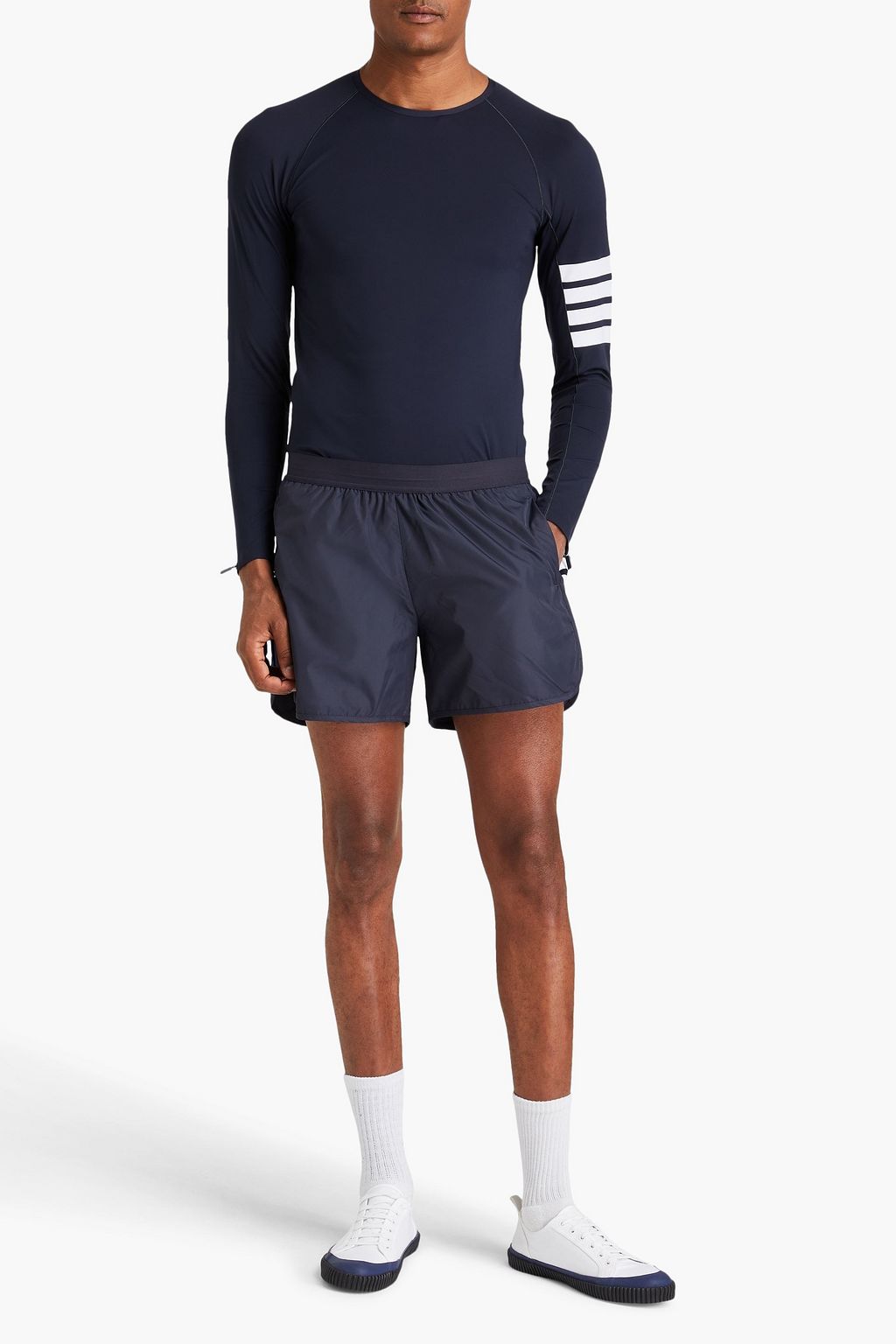 THOM BROWNE Striped shell and cotton shorts