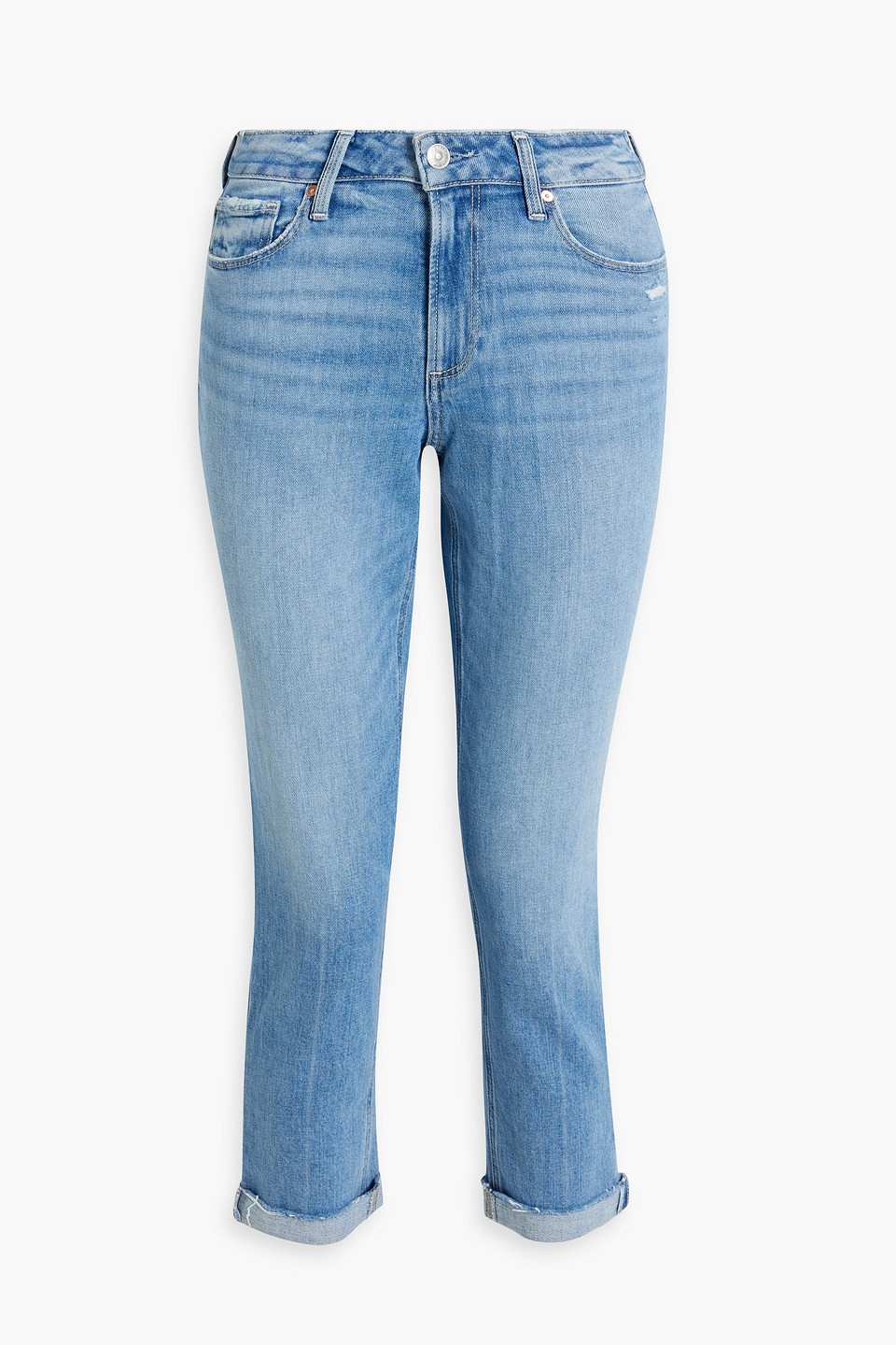 Paige Brigitte Cropped Distressed High-rise Slim-leg Jeans In Light Denim