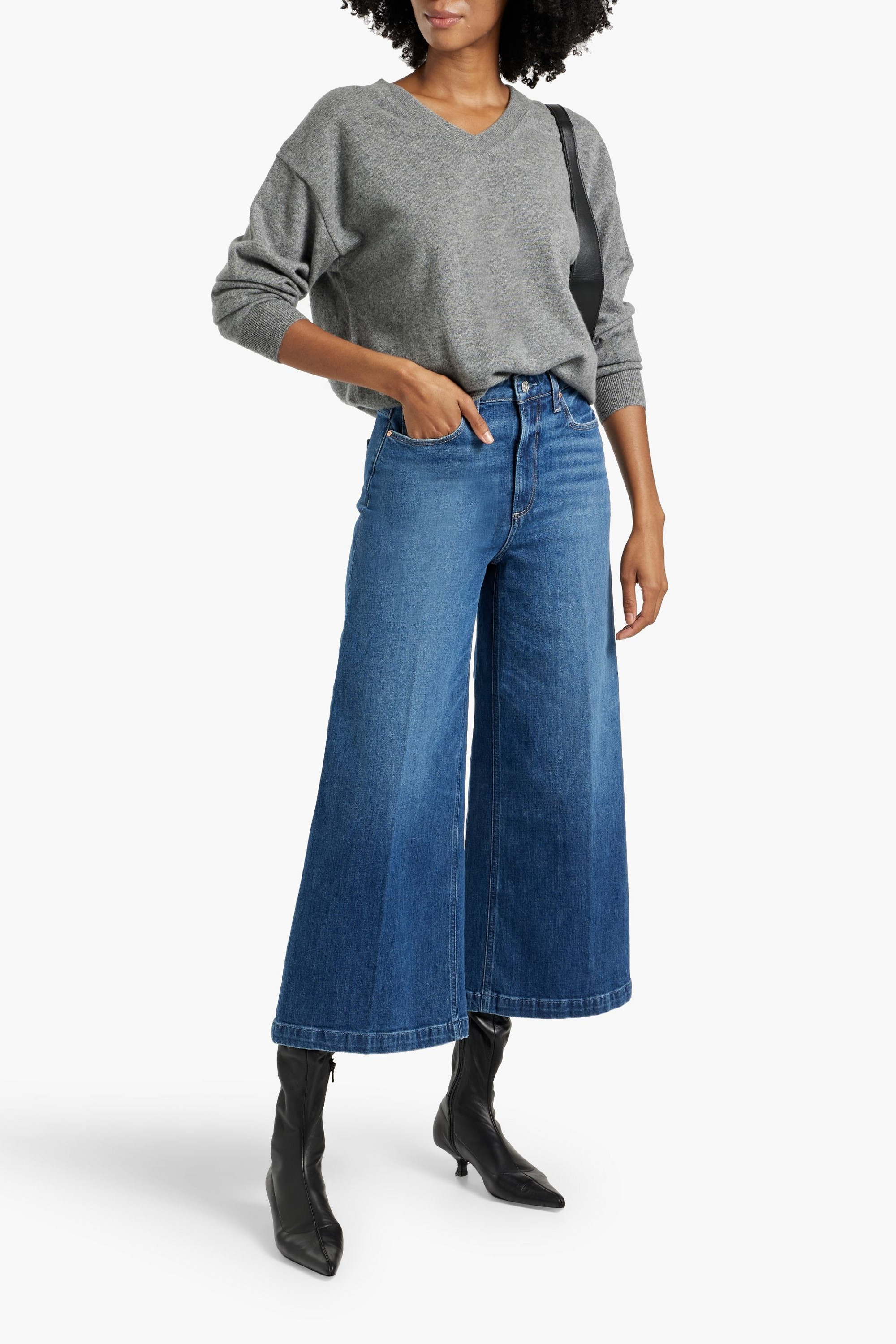 PAIGE Frankie cropped distressed high-rise wide-leg jeans