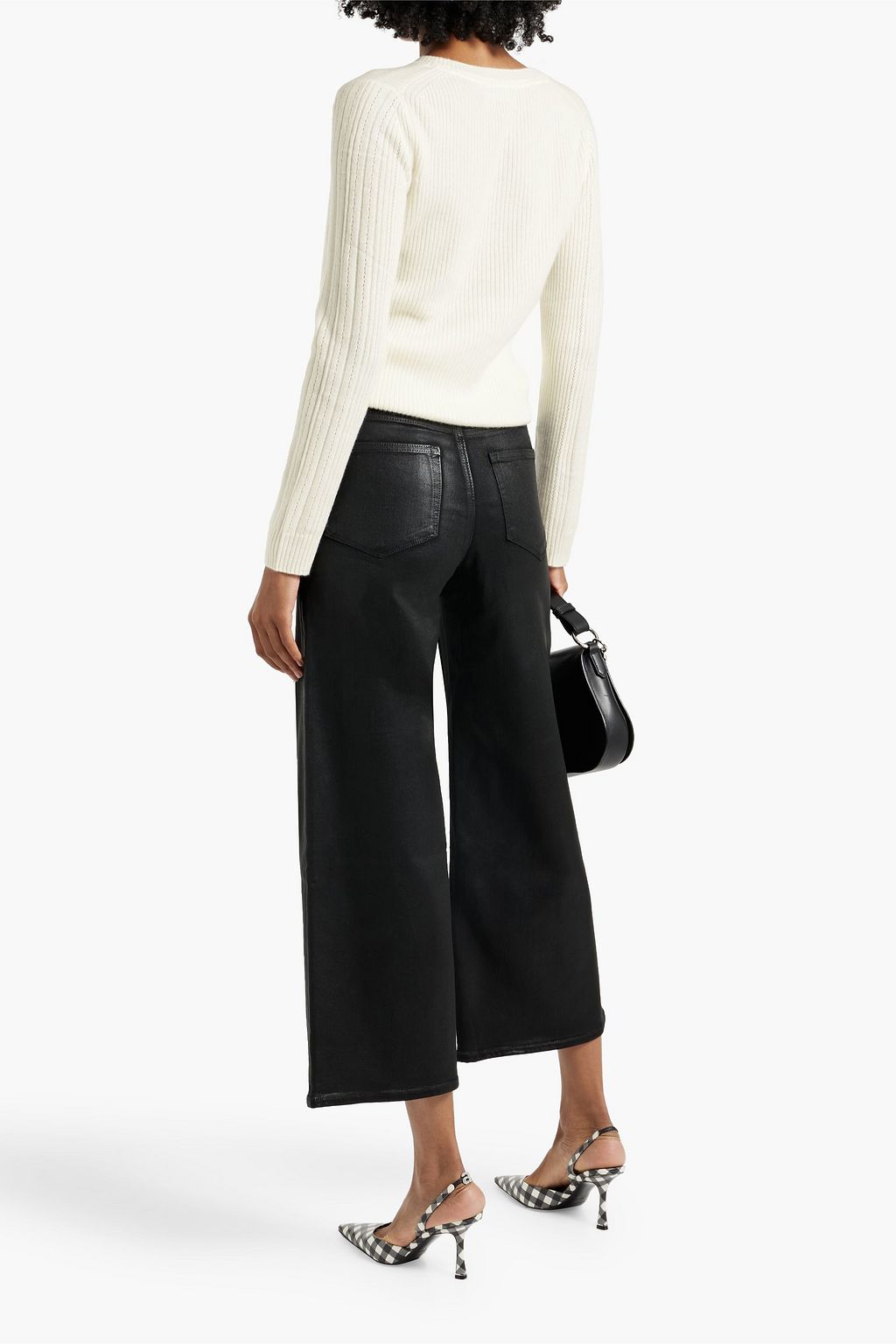 PAIGE Anessa cropped coated high-rise wide-leg jeans