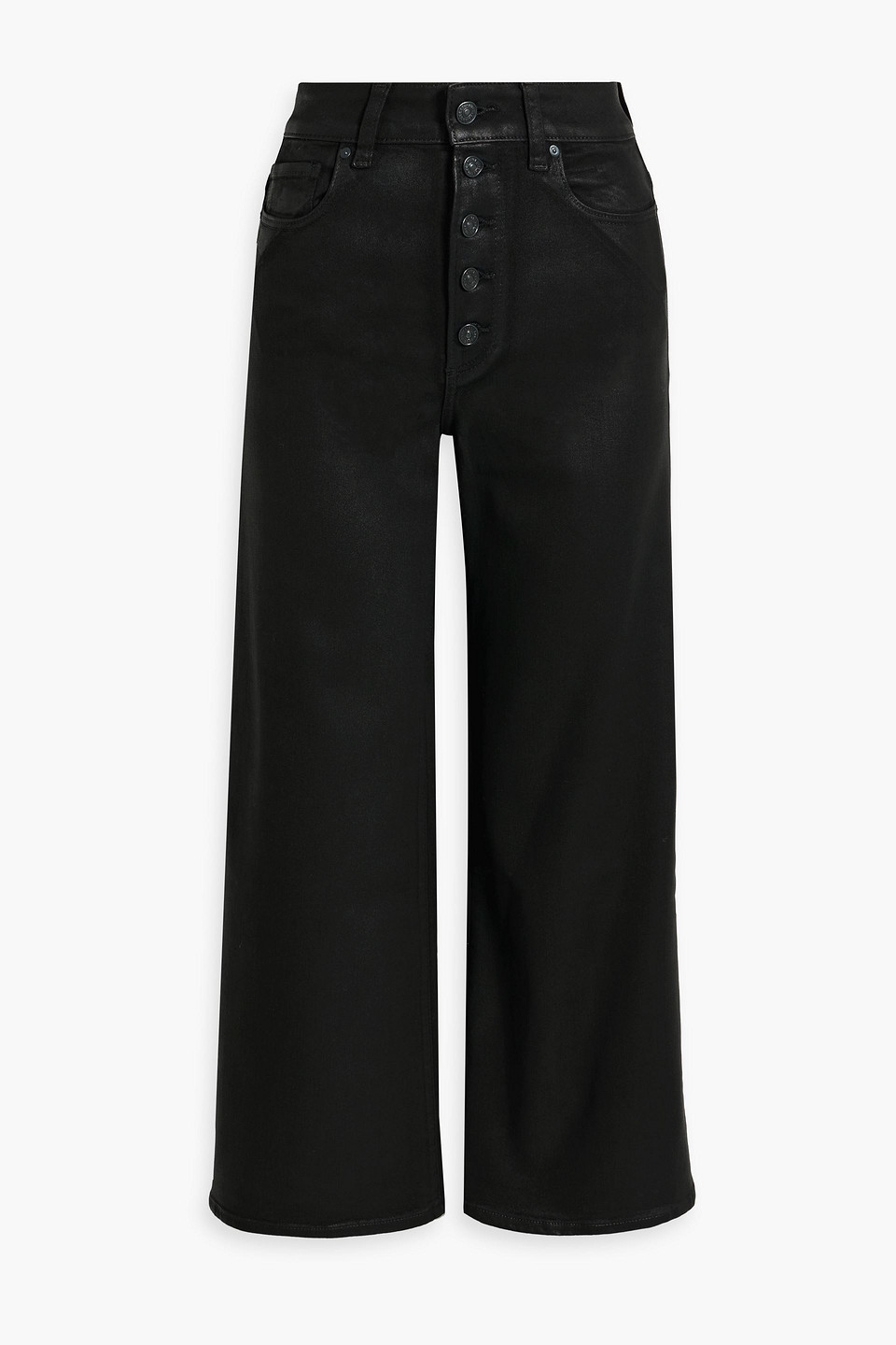 Paige Anessa Cropped Coated High-rise Wide-leg Jeans In Black
