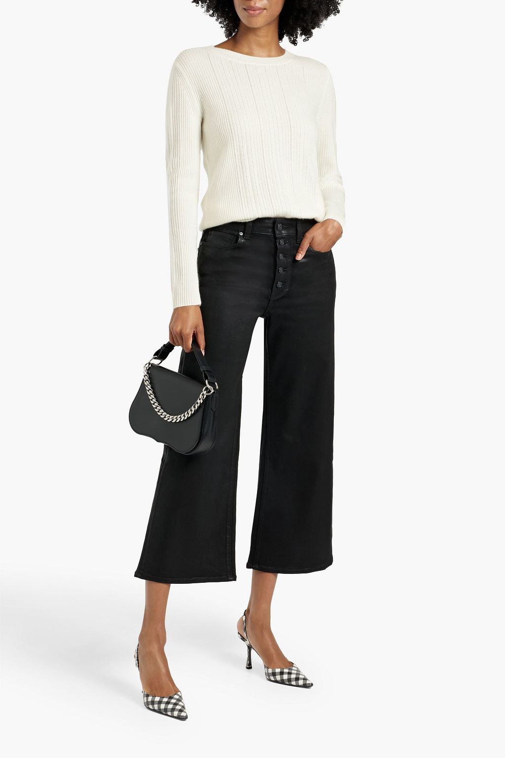PAIGE Anessa cropped coated high-rise wide-leg jeans
