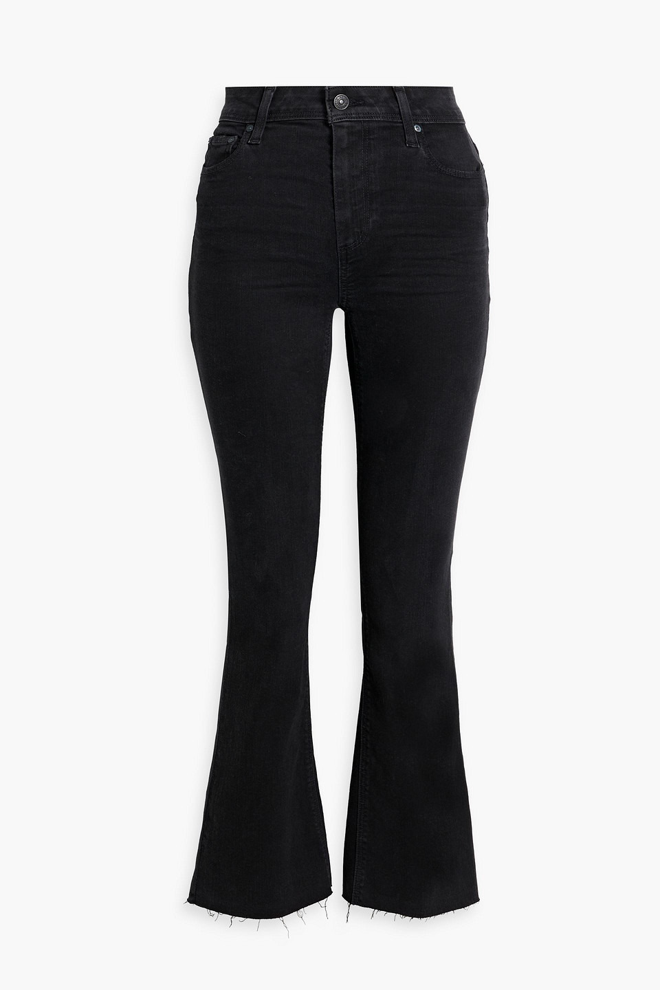 Paige Claudine Distressed High-rise Kick-flare Jeans In Black